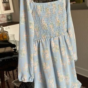 Floral Smocked Blue Dress
